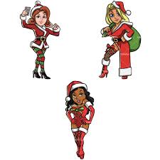 Cartoon Sexy Women Dressed As Santa Claus - FriendlyStock