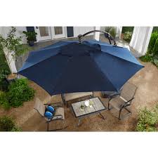 Hampton Bay 11 Ft Aluminum Cantilever Solar Led Offset Outdoor Patio Umbrella In Midnight Navy Blue Yjaf052 Mi The Home Depot Patio Umbrella Outdoor Patio Umbrellas Offset Patio Umbrella