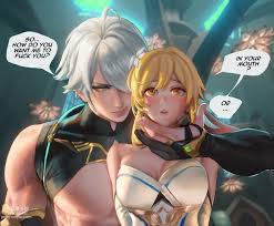 genshin impact lumine,alhaitham hentai pictures by sakimichan about  breasts(乳) grey_hair(灰色の髪) male(男性) - Image Doujin
