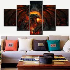 15 red themed living rooms are what we will be showcasing today! Amazon Com House Decorations Living Room Dragon Spitting Fire Pictures Fantasy Scenery Paintings 5 Panel Red Canvas Wall Art Modern Wild Animal Artwork Wooden Framed Ready To Hang Posters And Prints 60 Wx32 H Posters