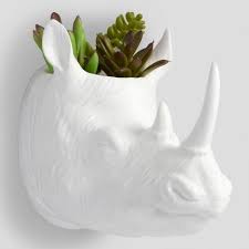 5% coupon applied at checkout. White Ceramic Rhino Head Planter Wall Decor