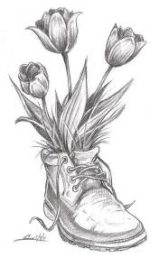 Black And White Drawing Ideas For Beginners Boot Filled With Tulips How To Draw A Flower Easy Black And White Pencil Sketch In 2020 Pencil Drawings Of Flowers Flower Sketches Art Drawings Sketches