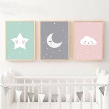 Moon Star Nursery Quote Canvas Nordic Poster Cartoon Art Prints Baby Room Decor Baby Room Paintings Baby Room Diy Baby Room Pictures