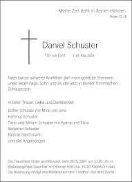 Traueranzeigen von Daniel Schuster
