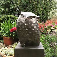 Garten Eule Vor Blumen Owl Garden Ceramics Sculpture Keramik Eule Eule Gartenstelen
