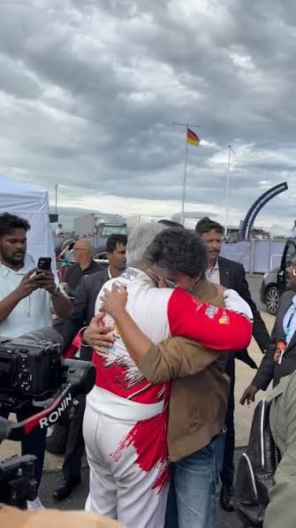A heartwarming moment at Silverstone! ❤️🏁, Hon’ble Chief Minister of Tamil Nadu Thalapathy Vijay runs to Ajith Kumar and shares a warm hug ahead of the big race. Two icons, one beautiful moment! ✨, ...