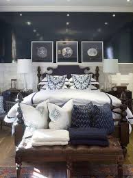 Black And Blue Bedroom Navy Blue Coastal Bedroom Design With Glossy Navy Blue Walls Paint Color Black Bed Tapered Glass Lamps Blac Blue Bedroom Design Bedroom Design Bedroom Decor