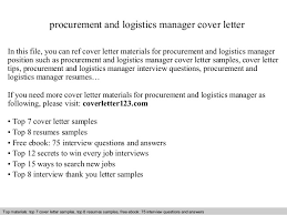 Procurement And Logistics Manager Cover Letter