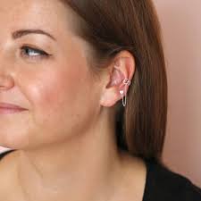 Silver ear cuff with chain top