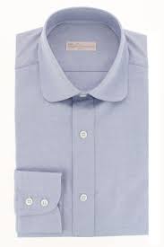 Chemise Sur Mesure Bleue En Coton 100 2 Col Rond Gorge Americaine Poignets Arrondis Deux Boutons Chemise Sur Mesure Chemise