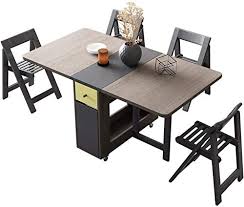4.5 out of 5 stars. Xiaozhang Space Saving Double Drop Leaf Table With 4 Chairs Folding Kitchen Dining Table With 2 Drawers Lockable Wheels 59 1 X 31 5 X 28 9 Amazon Ae