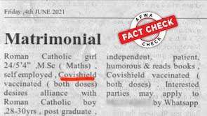Matrimonial ad seeking fully vaccinated ...