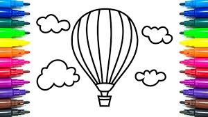 Colorful hot air balloon drawings. How To Draw And Color Hot Air Balloon Coloring And Drawing Video For Kid Youtube