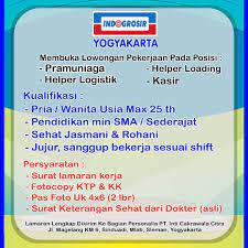 Persyaratan melamar kerja ke indogrosir persyaratan melamar kerja, berkas dokumen lengkap yang melamar kerja di korea lewat jalur bnp2tki adalah dengan mendaftar online di website bnp2tki. Indogrosir Yogyakarta Membuka Lowongan Pekerjaan Pada Posisi Pramuniaga Helper Logistik Helper Loading Kasir Lowongan Yogyakarta Solo Semarang Kerja