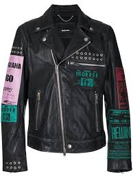 Diesel Leather Biker Jacket W Patches Studs In Black Modesens Biker Jacket Diesel Clothing Jackets