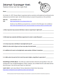 Education World Internet Scavenger Hunt Thomas Edison S Light Bulb Keeping Her Educat Internet Scavenger Hunt Technology Lesson Plans Worksheets For Kids