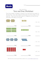 Write in how many groups of ten you have and count up how many trees you have. Tens And Ones Worksheet Shapes Theme All Kids Network