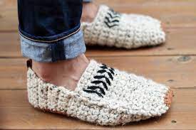 Crocheting slippers using simple patterns. Modern Men S Crochet Slippers With Leather Soles Free Pattern