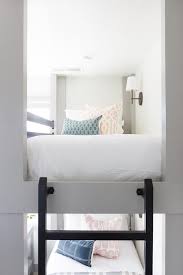 Light Gray Built In Bunk Bed With Black Ladder Transitional Bedroom