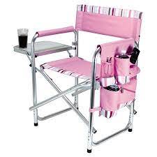 aluminum frame folding chair in pink with a fold out side table and six pocket arm rest caddy product chairconstr camping chairs camping chair sport chair