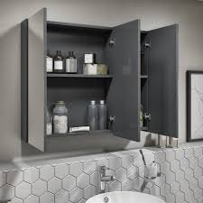 Surprising small bathroom wall cabinets espresso you'll love. 800mm Dark Grey Gloss Wall Hung Mirrored 3 Door Bathroom Cabinet Portland Better Bathrooms