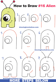 Cute alien cartoon hand drawn style vector graphic element. How To Draw Cute Cartoon Alien From Numbers 16 Easy Step By Step Drawing Tutorial For Kids How To Draw Step By Step Drawing Tutorials