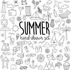 Print this out on card stock and color away! Hand Drawn Line Summer Set On White Background Dessin Vacances Dessins Sur Les Mains Journal A Bulles
