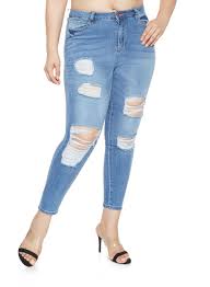 Plus Size Almost Famous Destroyed Skinny Jeans Blue Size