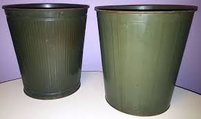 Vintage Waste Basket Pair Green Metal Trash Can Industrial Office School 1950s Metal Trash Cans Trash Can Waste Basket