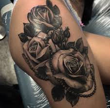 Black And Grey Flower Tattoos For Women Rose Roses Black And Gray Trendy Tattoos Rose Tattoo Thigh Tattoos