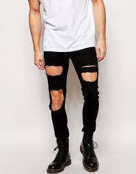 With classic men's black ripped jeans that pair perfectly with a biker jacket, to men's distressed jeans in super skinny styles, find your ideal pair in our range of. Men S Denim Trending 5 Ripped Destroyed Denim Jeans Ripped Jeans Men Destroyed Denim Destroyed Denim Jeans
