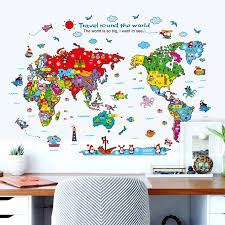 Wall kids study room ideas. Colorful Animal World Map Wall Stickers Diy Wall Decor For Kids Study Room Shopee Malaysia