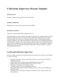 collections supervisor resume samples