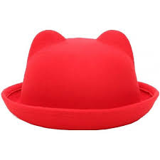 Cat Ear Wool Bowler Hats Cute Derby Fedora Caps With Roll Up Brim For Youth Petite Red Ce12n35 In 2021 Bowler Hat Womens Fedora Fedora