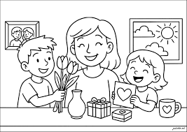 Children giving gifts to their mother - Mother's day Coloring Pages