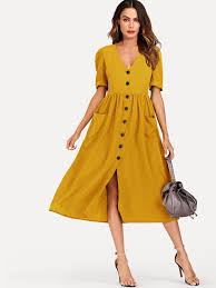 Single Breasted Roll Up Sleeve Dress Summer Dresses Dresses Casual Dresses