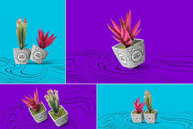 There is a small potted plant located behind the wave design on the table. 40 Best Plant Pot Mockup Templates Free Premium