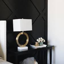 Black Paneled Accent Wall With Black Nightstand Black Accent Walls Black Console Table Accent Wall Bedroom