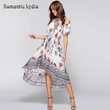 Women Summer Off Shoulder Bohemian Dress Boho Mid Calf Wrap Dresses Casual Loose Beach Floral Print Beachwear Vestidos Short Sleeve Maxi Dresses Maxi Dress With Sleeves Printed Summer Dresses