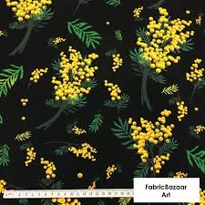 Yellow Mimosa Flower On Black Background Fabric For Home Etsy Black Backgrounds Digital Print Fabric Mimosa Flower