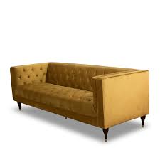 Made to order, sofas are available in a range of premium fabrics and european leathers and features the famous king steel frame. Mid Century Modern Clodine Gold Velvet Fabric Sofa Ash2668