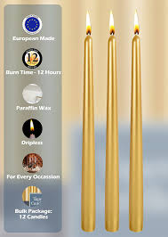 Fill your home with custom and personalized pieces. Amazon Com 12 Pack Tall Metallic Taper Candles 14 Inch Gold Painted Metallic Dripless Unscented Dinner Candle Paraffin Wax With Cotton Wicks Home Kitchen