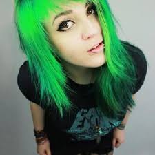 Green Hair Long Emo Hairstyles For Girls Neon Green Hair Green Hair Short Emo Hair