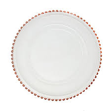 Serve these clear glass dinner plates as an accent piece, or pair these plates with additional glass dinnerware items including glasses, bowls, and dishes. Beautiful Glass Dinnerware Formal 13 Inch Pink Rose Gold Beaded Clear Glass Charger Plate Wedding Party Dinner Modern Appeal Glass Plates 20 Buy Online In Cayman Islands At Cayman Desertcart Com Productid 57613393