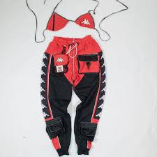 Kappa Rwrk Jogger 9 Pkt Cargo Pants And Bikini Top Set Featuring Zipper Thru The Rise See Last Picture Sol Bikini Tops Cute Nike Outfits Black Girl Outfits