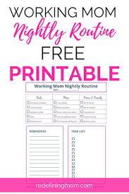 Working Mom Nightly Routine Printable Routine Printable Working Mom Tips Working Mom Schedule
