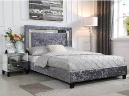 Double (4ft 6), king size (5ft). Heartlands Furniture Augustina Crushed Velvet Bed With Mirror Fabric Bed At Mattressman