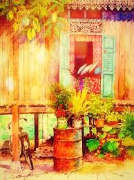 Gambar pemandangan alam ini menjadi bukti akan keindahan alam yang terdapat di beberapa penjuru dunia. Evening Outside A Kampung House Pemandangan Di Sekitar Rumah Kampung Malaysia Credit To Artist Osman Akbar Long Art Painting Beautiful
