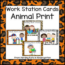 Animal Print Pocket Chart Work Station Cards