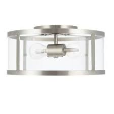 Alsy 13 In 2 Light Brushed Nickel Flushmount With Clear Glass Shade 22616 001 The Home Depot Glass Shades Flush Mount Ceiling Lights Hallways Bedroom Light Fixtures